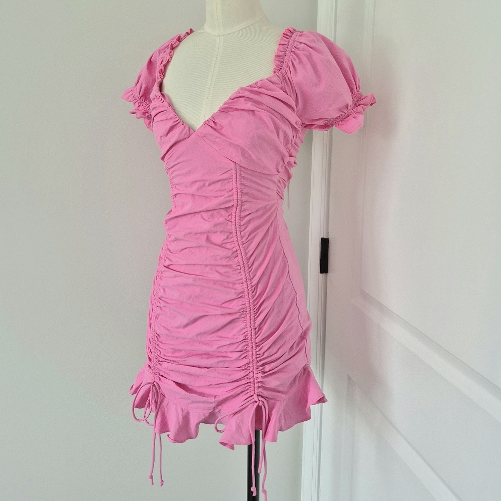 Rose Hill Pink Cinched Ruffle Dress Costume Party Gift Sexy Spring Summer Travel - Picture 5 of 10